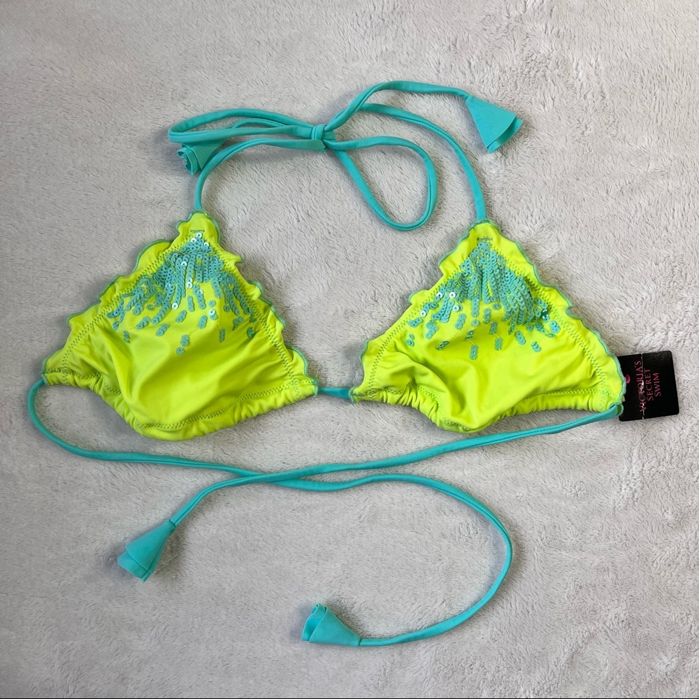 Neon yellow & teal sequins bikini top & bottom from Victoria’s Secret ☀️